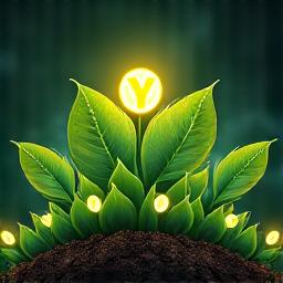 Digital plants growing coins, symbolizing yield farming